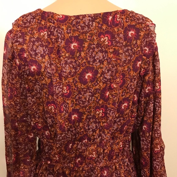 NWT House of Harlow Boho Ruffled Floral Metallic Dress Size 8 - Picture 9 of 13